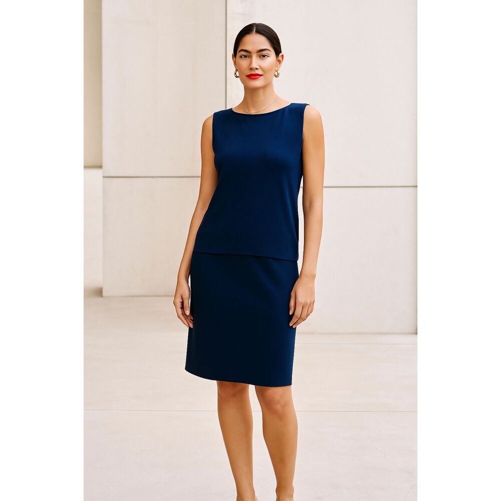 Eileen Fisher Silk Cotton Interlock Signature Knit Pencil Midnight Skirt XL NWT